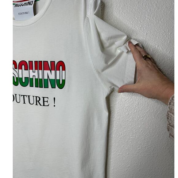 Moschino White Crewneck Short Sleeve Tee Italian Flag Moschino Graphic - Picture 4 of 11